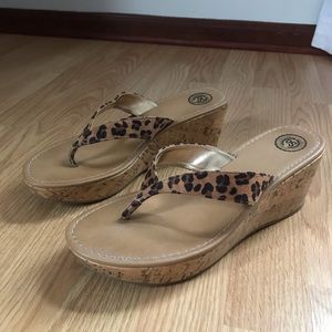Leopard wedge sandals – size 10